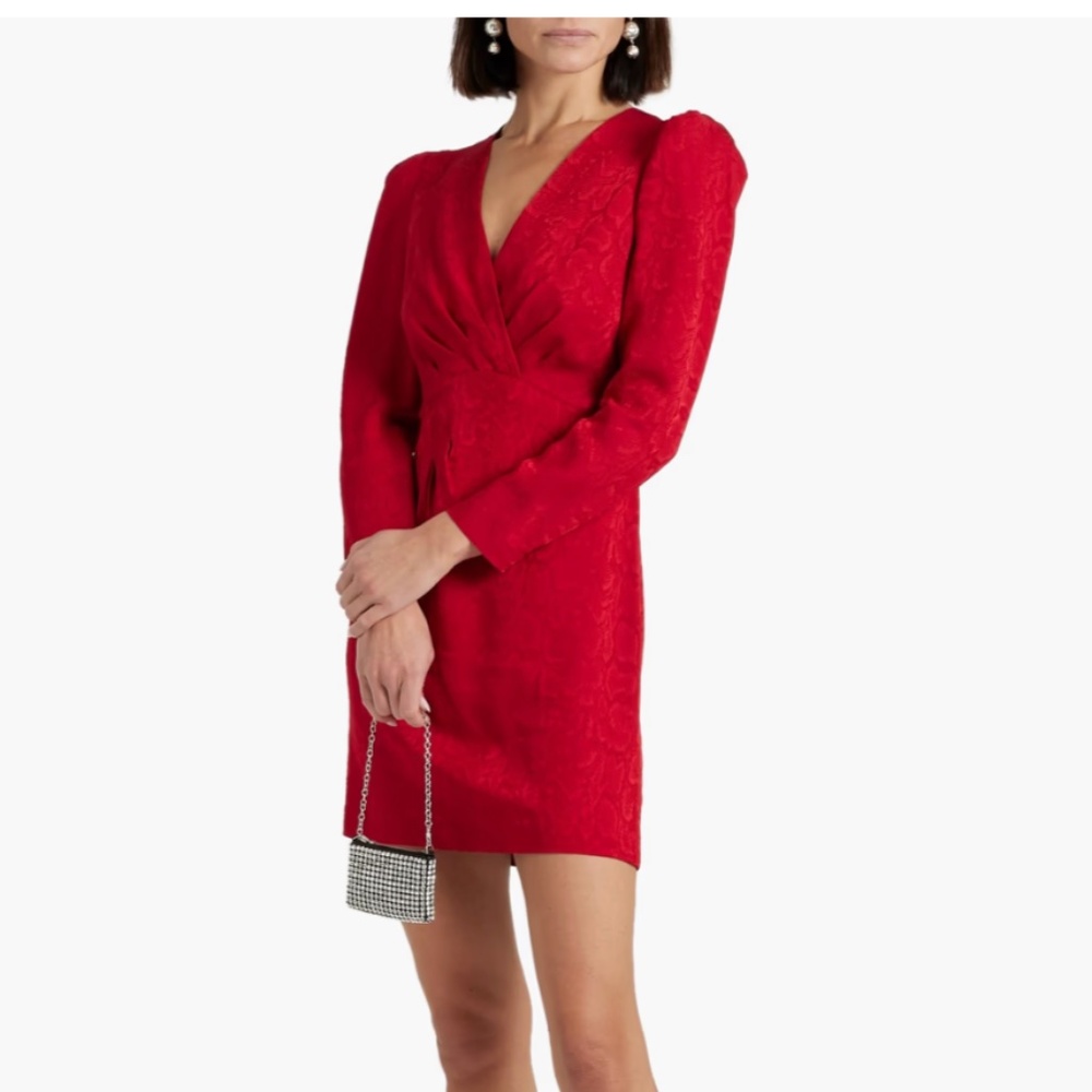 Sandro Snake Print Red Dress Puffed Sleeves Size 10